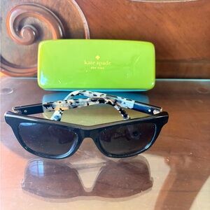 Kate Spade Black Sunglasses with Tortoiseshell Arms and Green Case